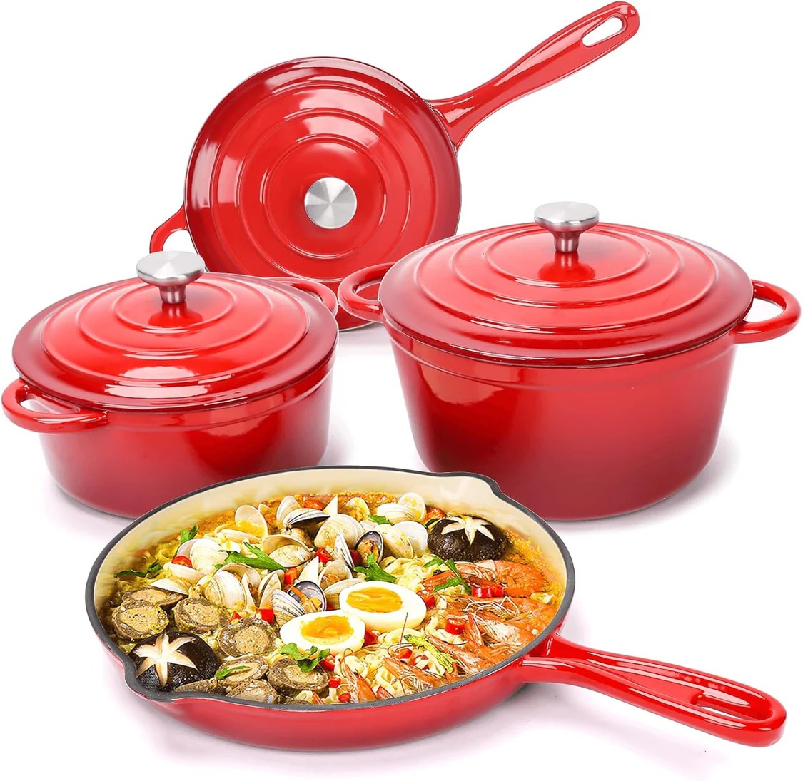 Enamel Cast Iron Cooking Pot Set Durable Heavy Duty Cookware